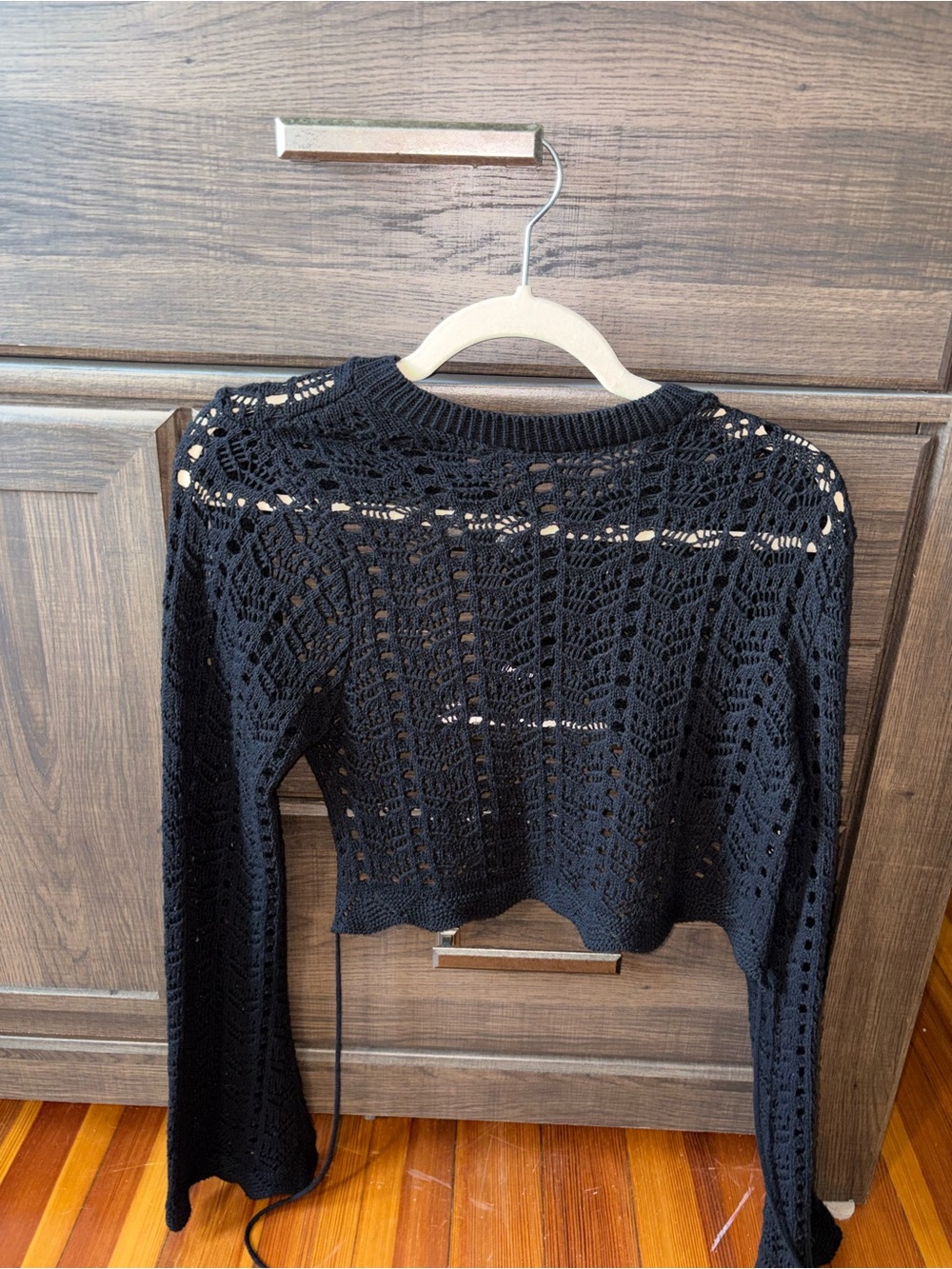Nasty Gal Black Crochet Open-Knit Pullover